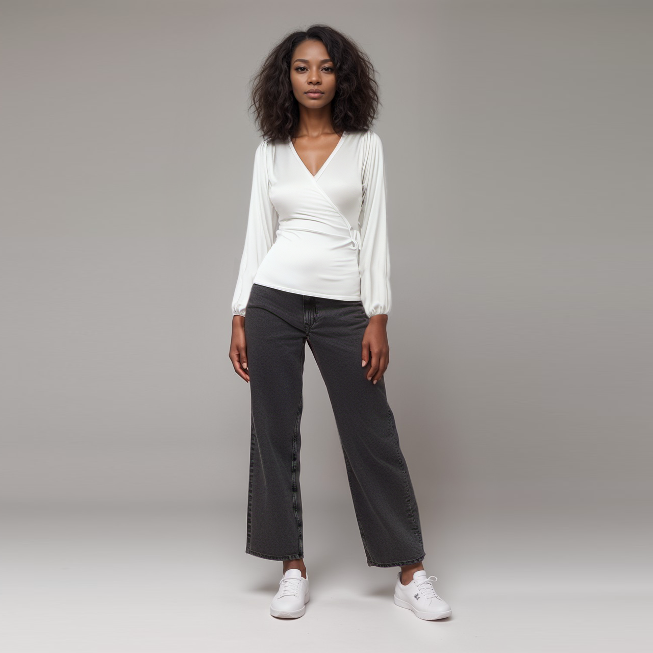 Top de lactancia de manga larga abullonada blanco