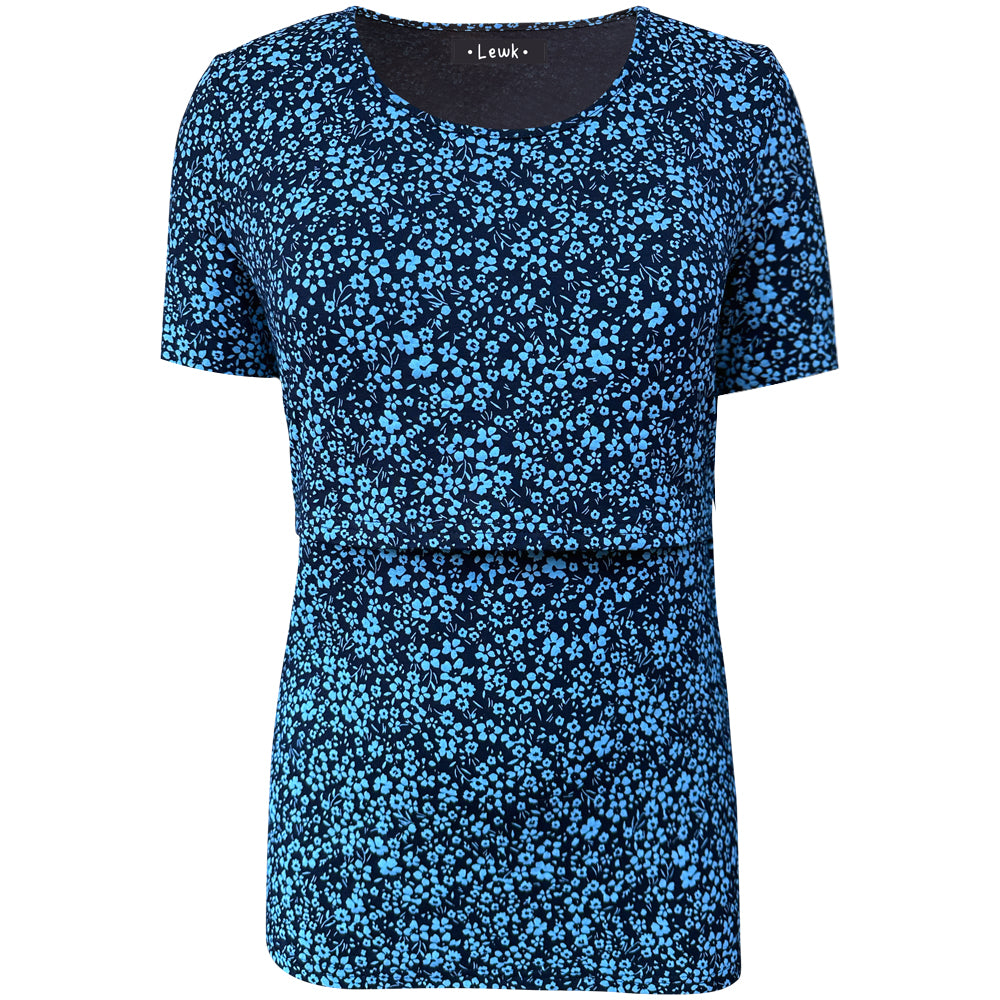 Top de lactancia de manga corta con estampado floral azul