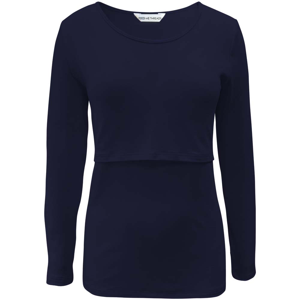 Camiseta azul marino de manga larga para lactancia