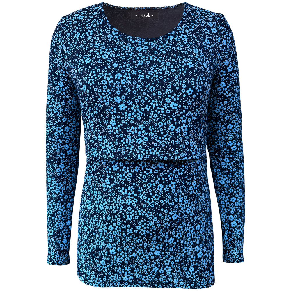 Blusa de lactancia de manga larga con estampado floral azul