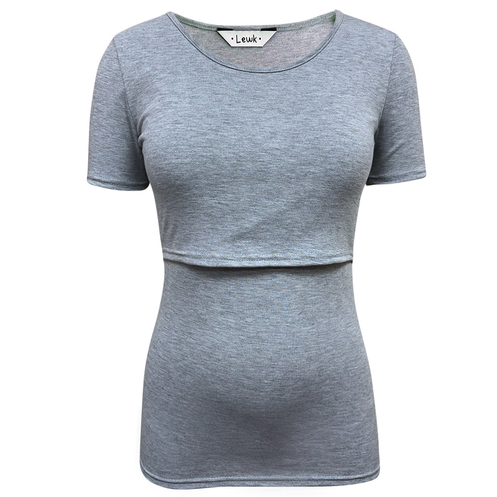 Top de lactancia de manga corta gris jaspeado
