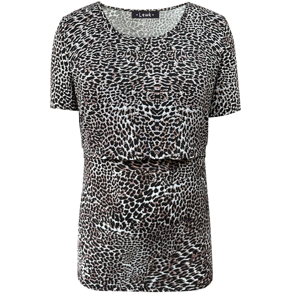 Top de lactancia de manga corta con estampado de leopardo