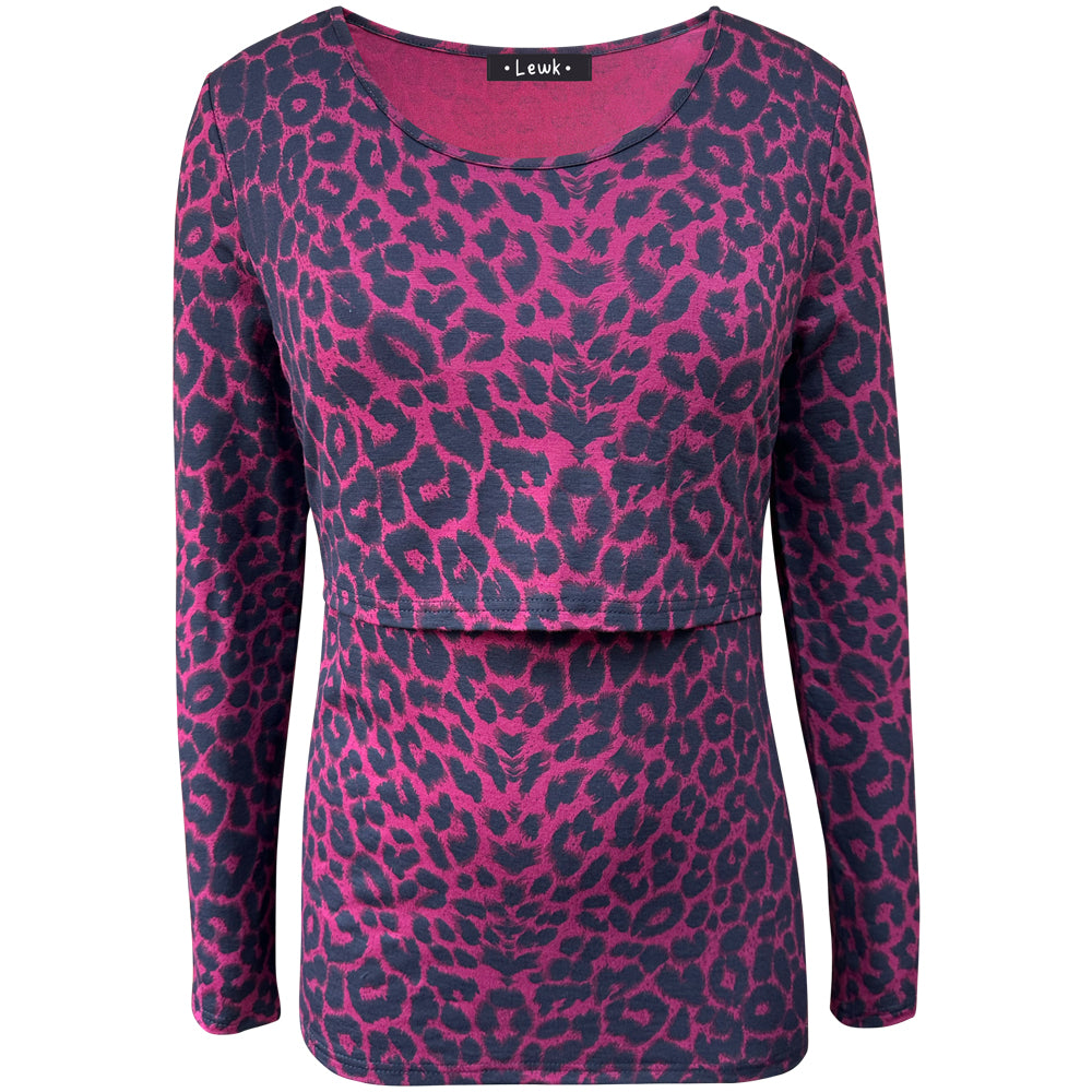 Top de lactancia de manga larga con estampado de leopardo rojo