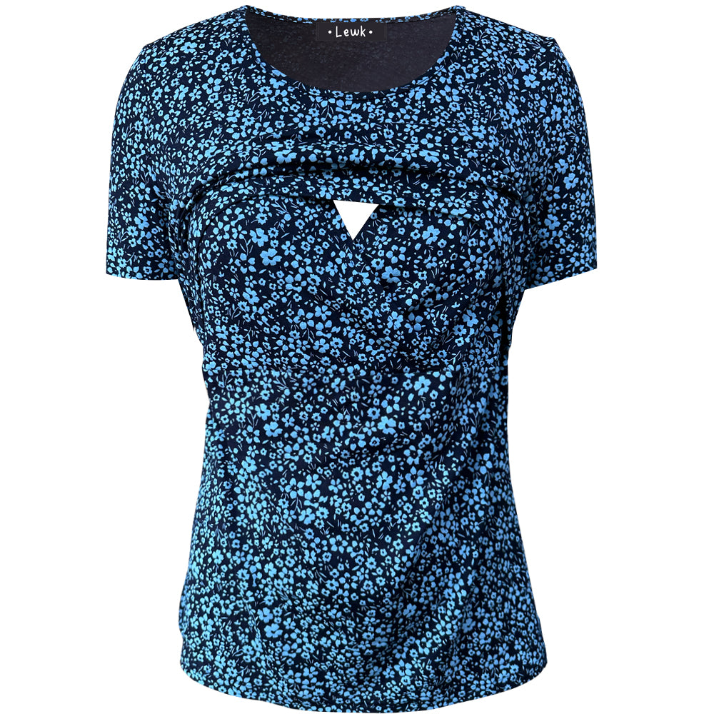 Top de lactancia de manga corta con estampado floral azul