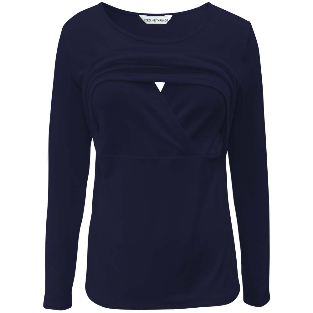 Camiseta azul marino de manga larga para lactancia