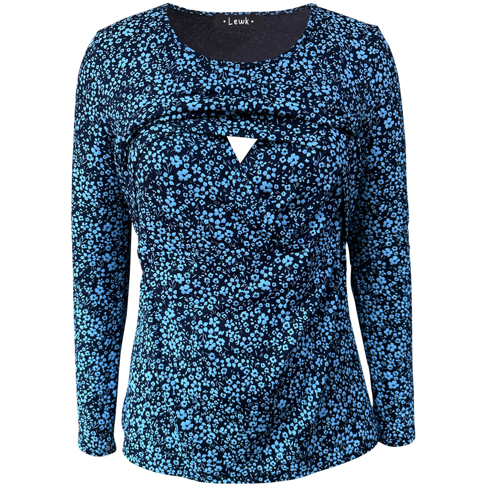 Blusa de lactancia de manga larga con estampado floral azul