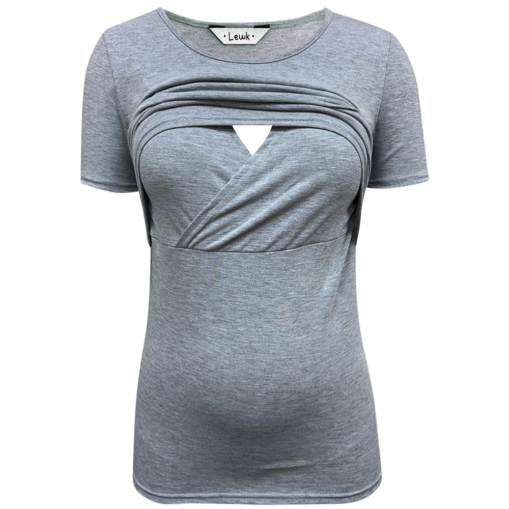 Top de lactancia de manga corta gris jaspeado