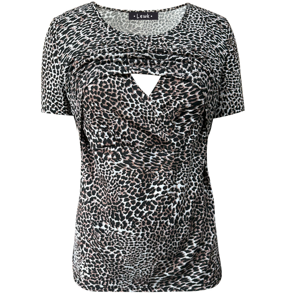 Top de lactancia de manga corta con estampado de leopardo