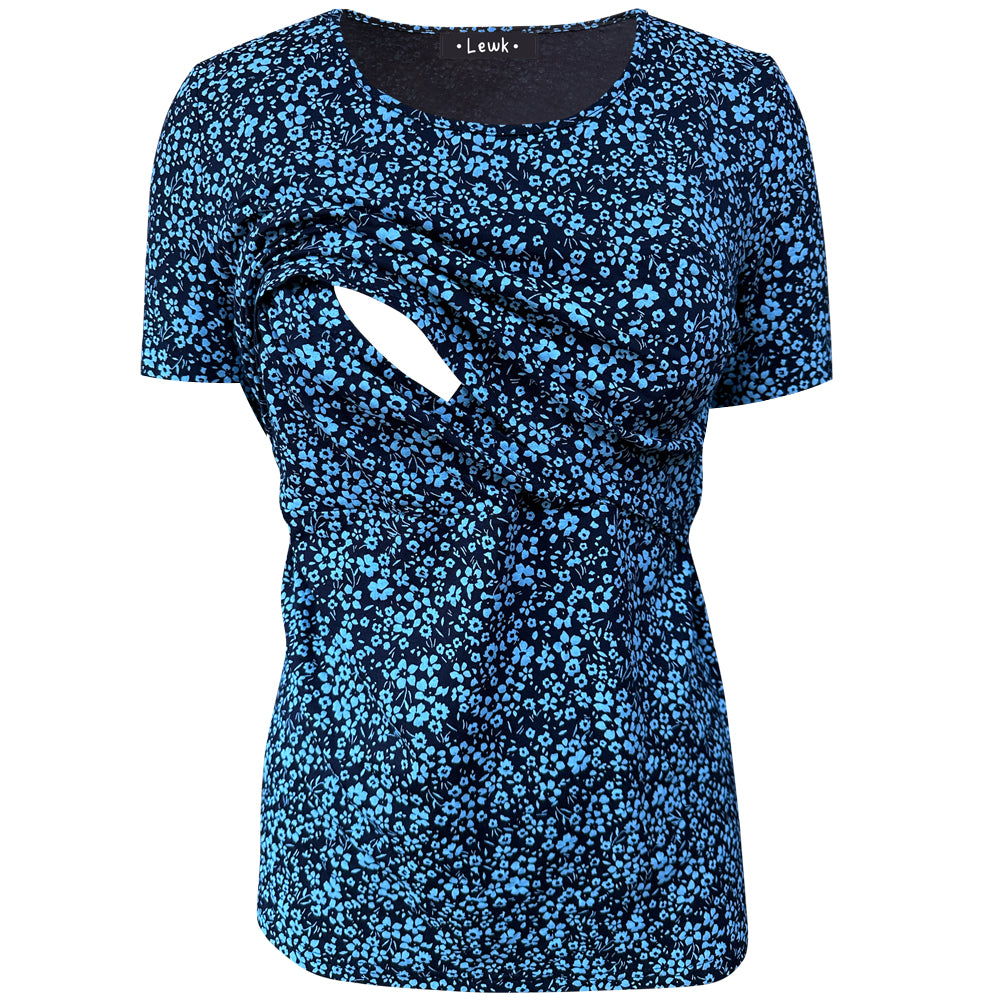 Top de lactancia de manga corta con estampado floral azul