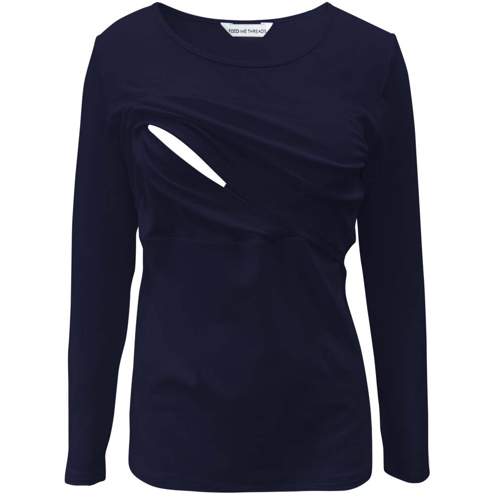 Camiseta azul marino de manga larga para lactancia