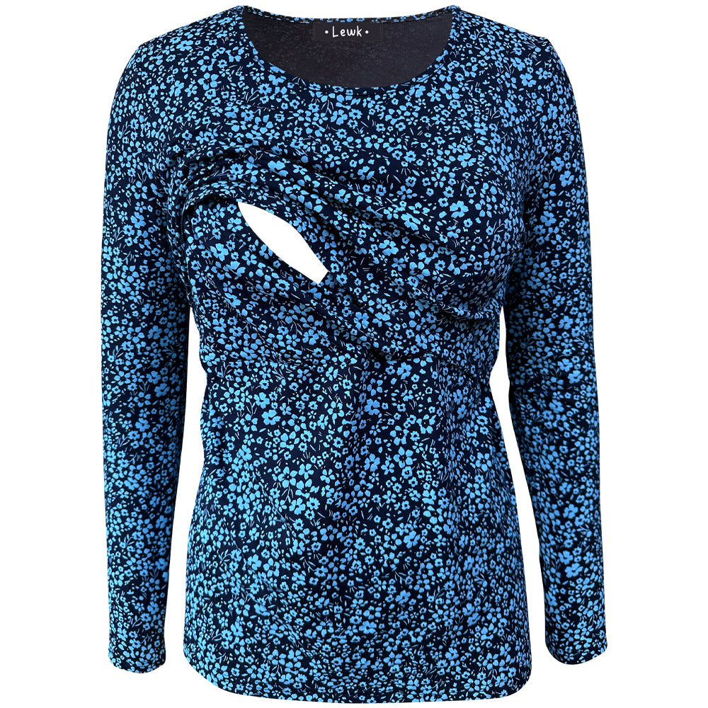 Blusa de lactancia de manga larga con estampado floral azul
