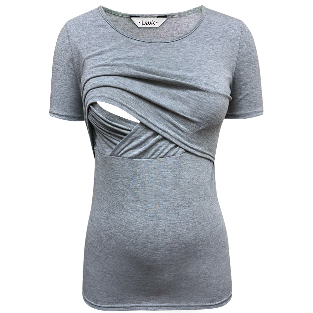 Top de lactancia de manga corta gris jaspeado