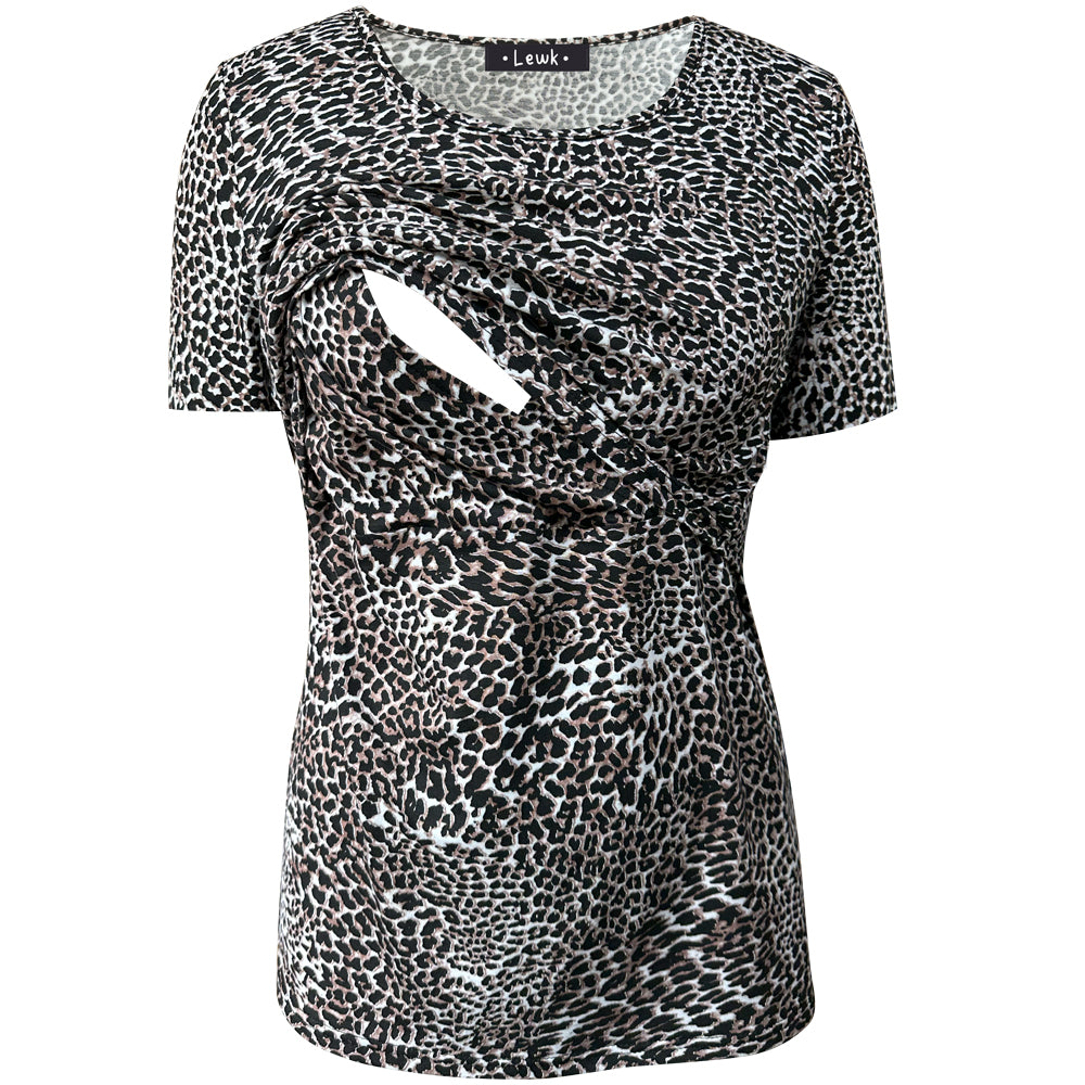 Top de lactancia de manga corta con estampado de leopardo