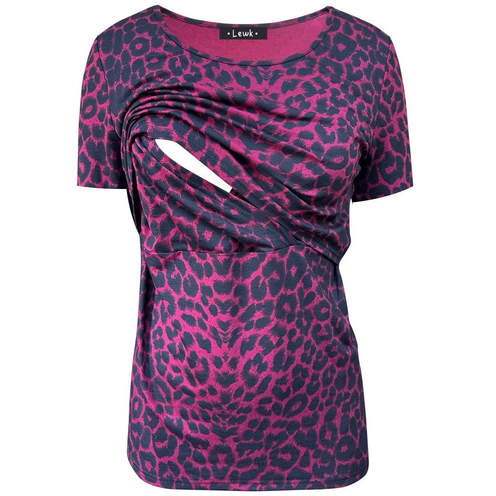 Top de lactancia de manga corta con estampado de leopardo rojo