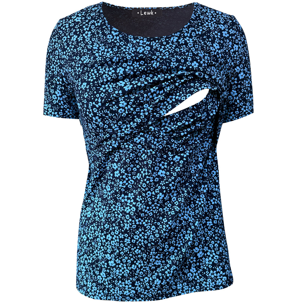 Top de lactancia de manga corta con estampado floral azul