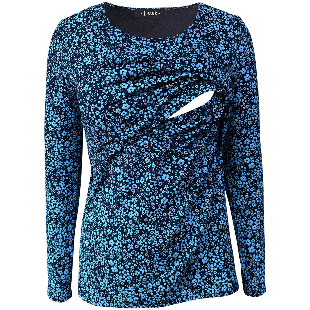Blusa de lactancia de manga larga con estampado floral azul