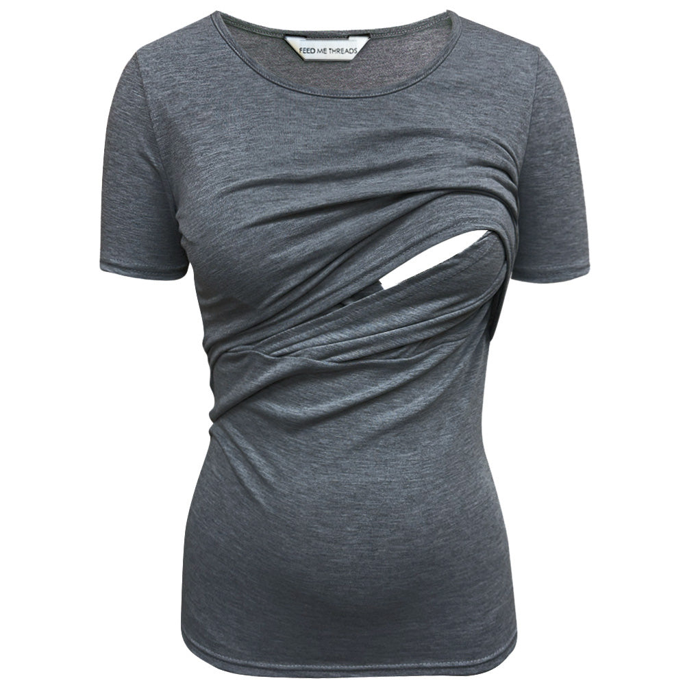 Top de lactancia de manga corta gris jaspeado