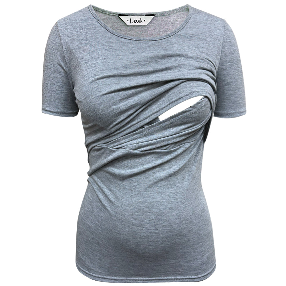 Top de lactancia de manga corta gris jaspeado