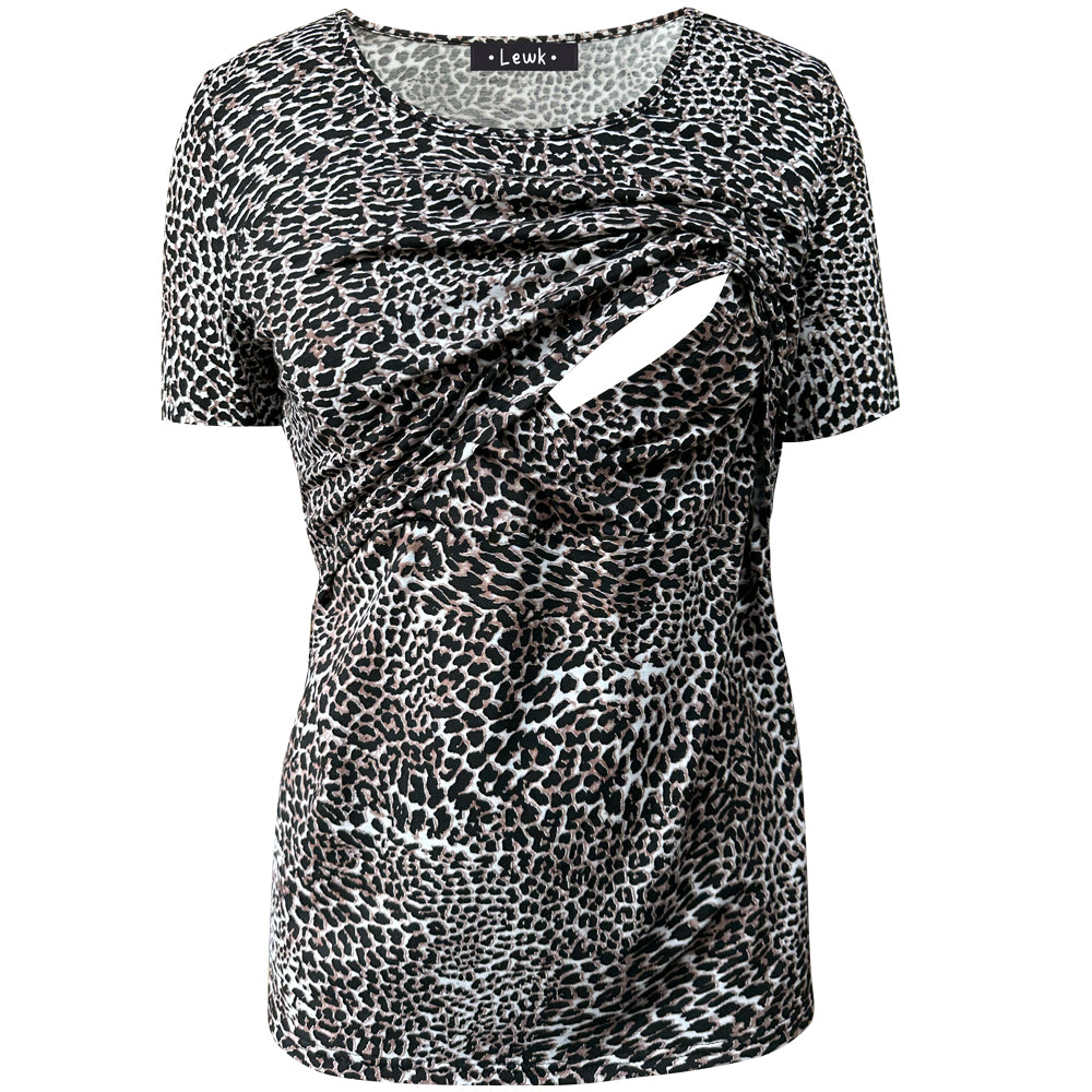 Top de lactancia de manga corta con estampado de leopardo