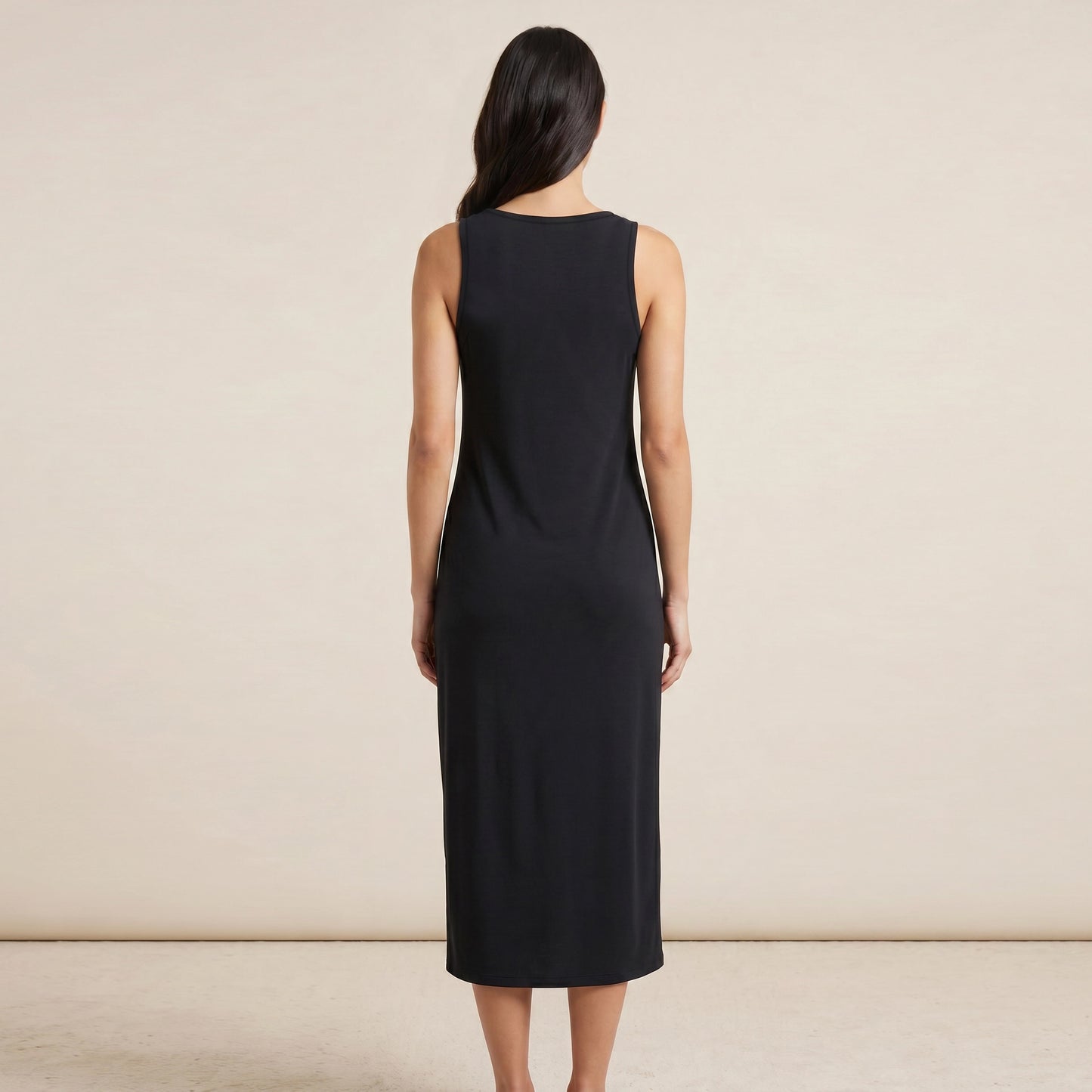 Underbust Nursing Column Dress – Breastfeeding-Friendly Midi Dress | Black