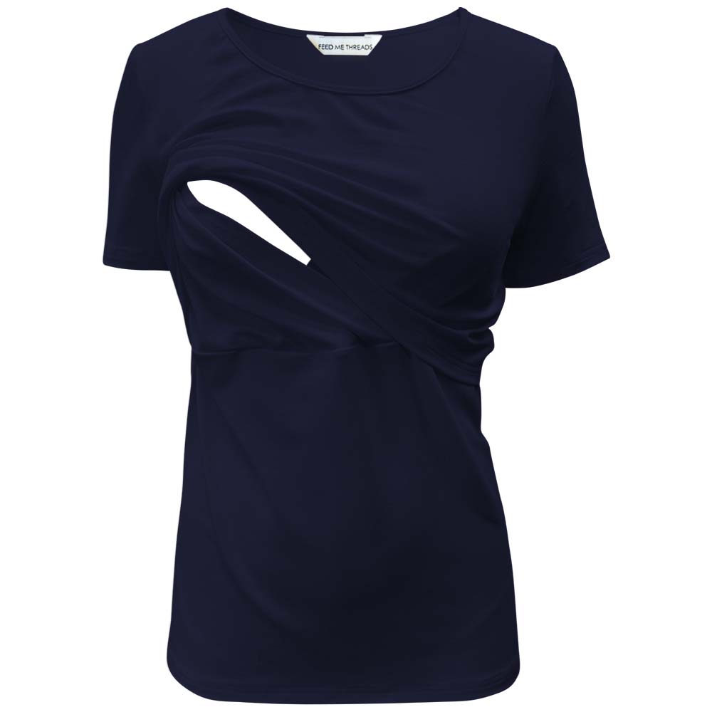 Camiseta de lactancia de manga corta azul marino