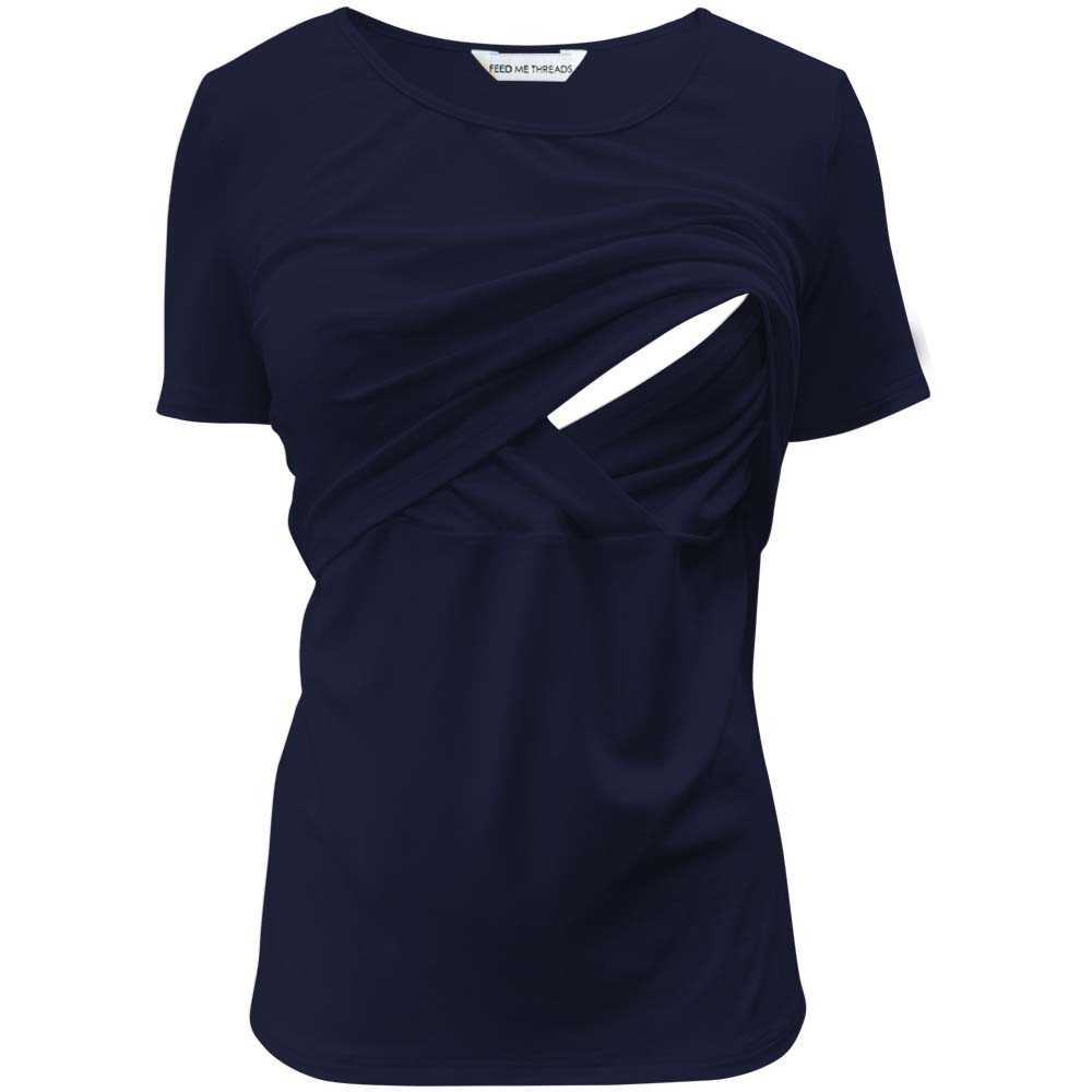 Camiseta de lactancia de manga corta azul marino