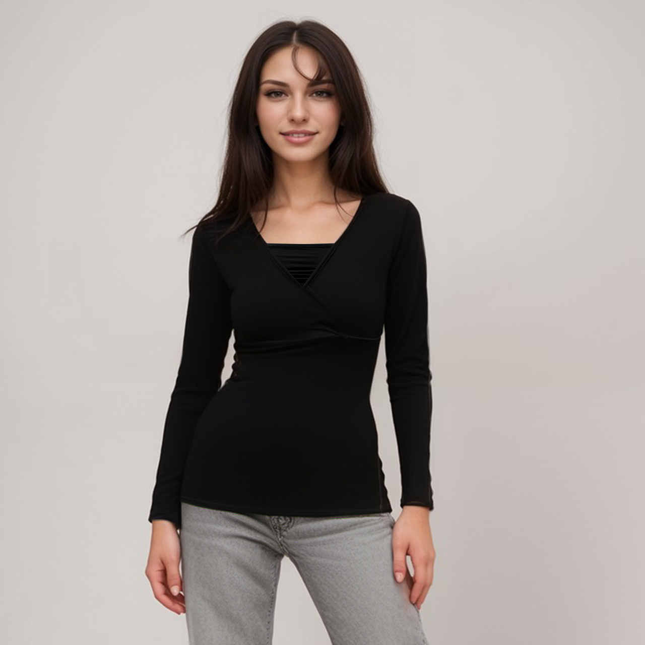 Nursing bandeau long sleeve Black Top