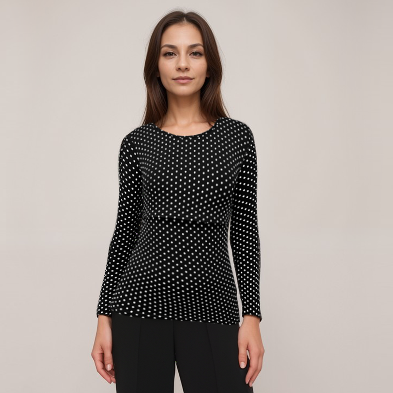 Blusa de lunares de manga larga para lactancia