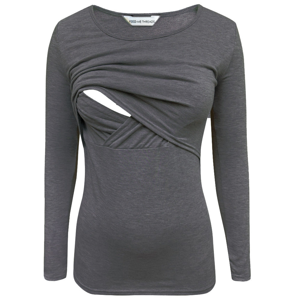 Top de lactancia de manga larga gris jaspeado