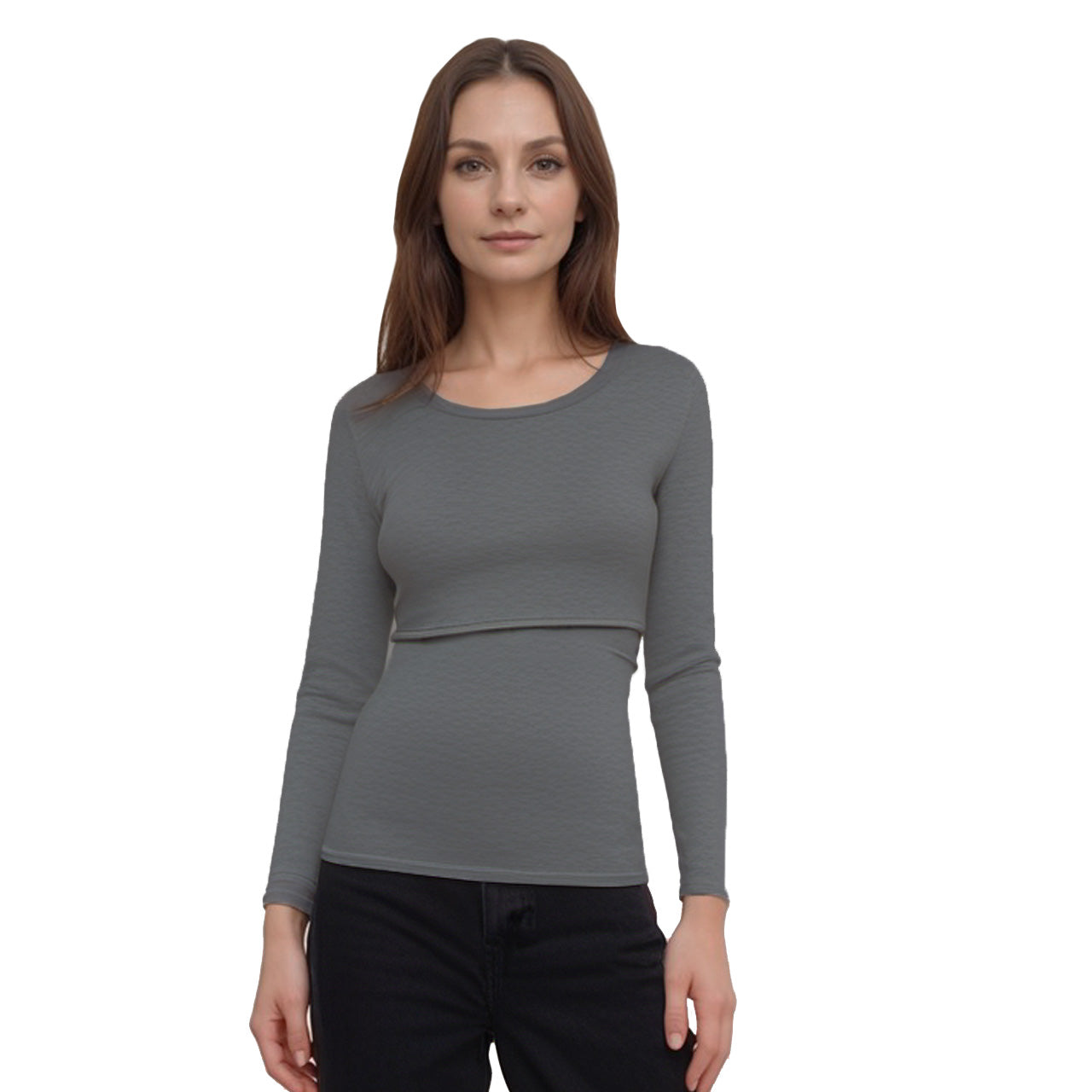 Top de lactancia de manga larga gris jaspeado