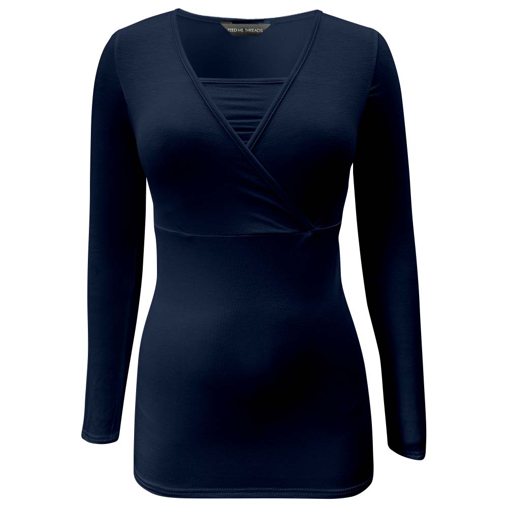 Haut bandeau d'allaitement à manches longues bleu marine