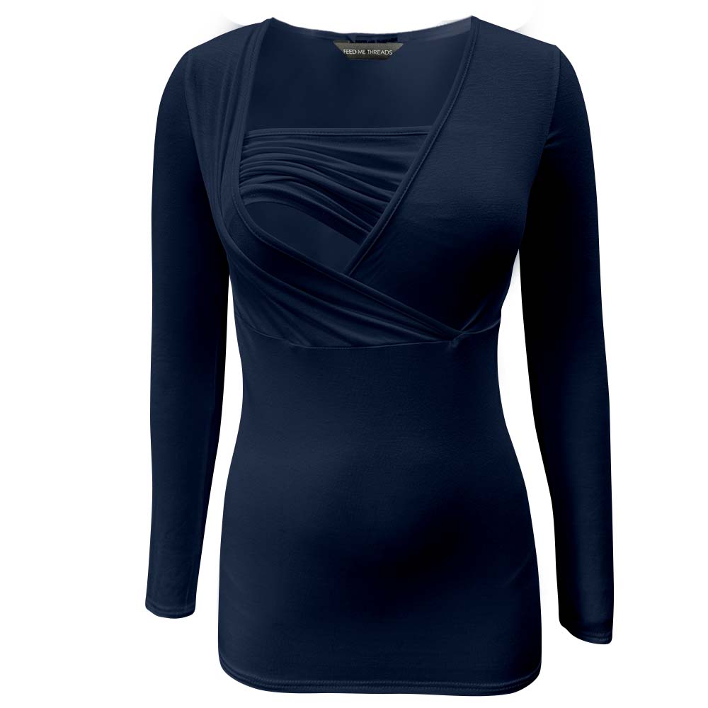 Haut bandeau d'allaitement à manches longues bleu marine