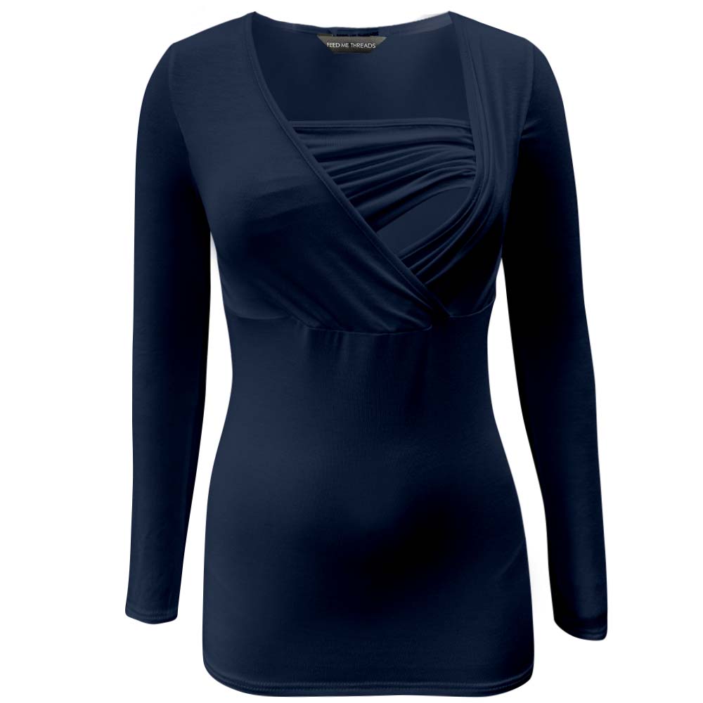 Haut bandeau d'allaitement à manches longues bleu marine