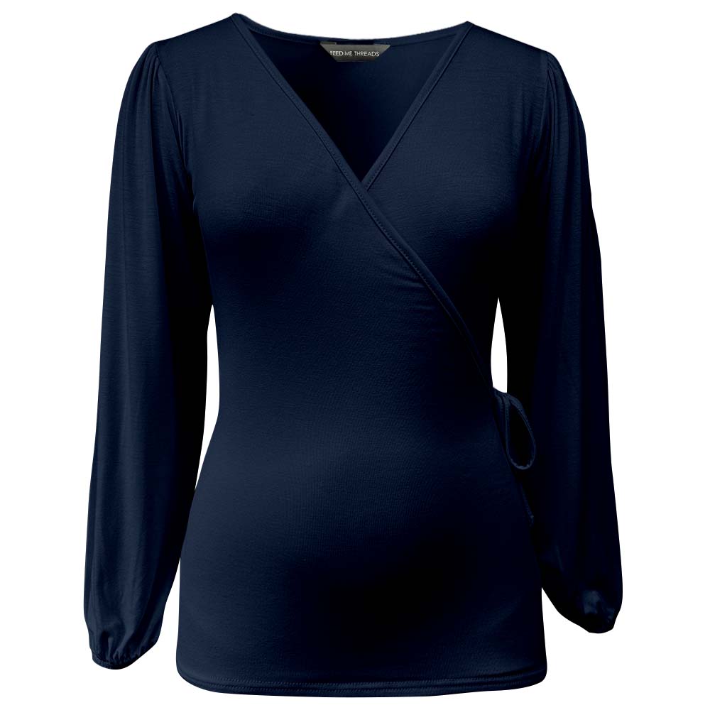 Top de lactancia con mangas largas abullonadas en color azul marino
