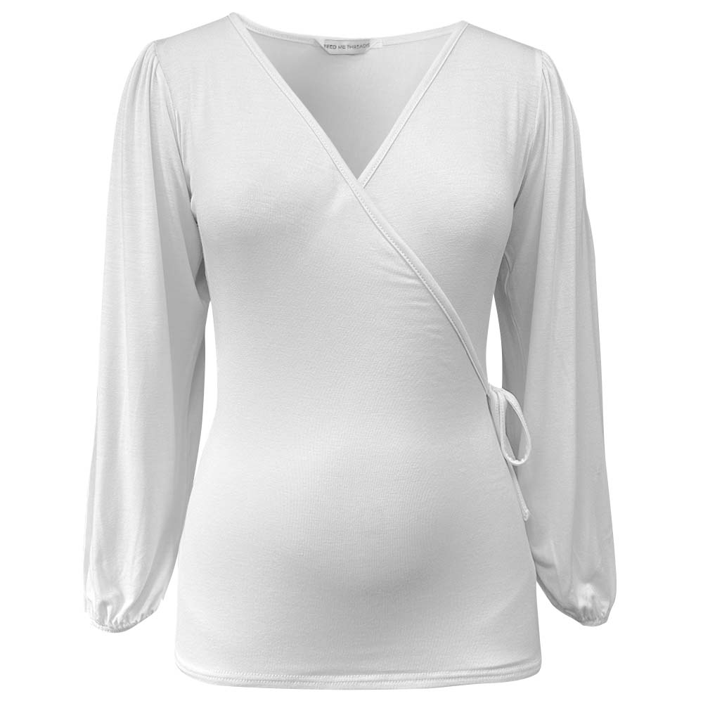 Top de lactancia de manga larga abullonada blanco