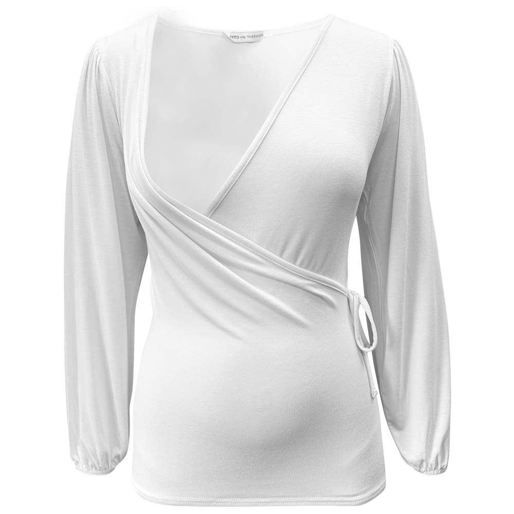 Top de lactancia de manga larga abullonada blanco