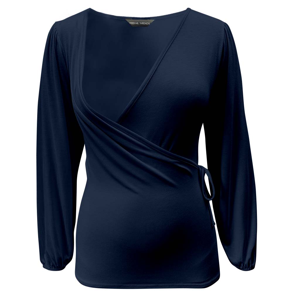 Top de lactancia con mangas largas abullonadas en color azul marino