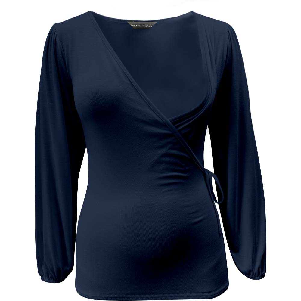 Top de lactancia con mangas largas abullonadas en color azul marino