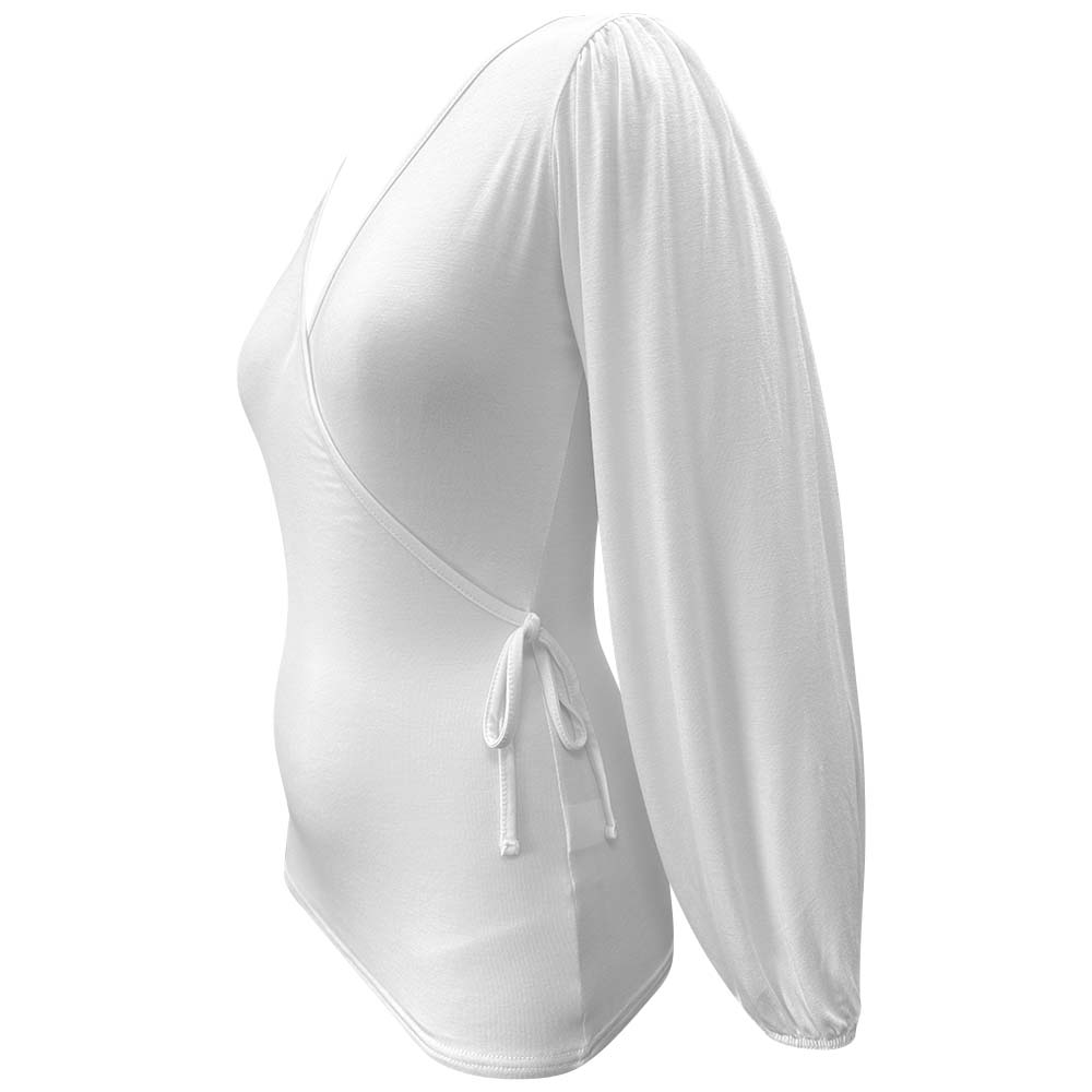 Top de lactancia de manga larga abullonada blanco