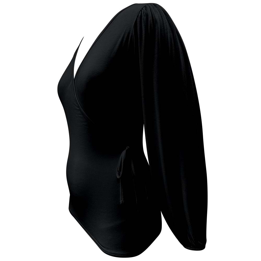 Top de lactancia de manga larga abullonada color negro