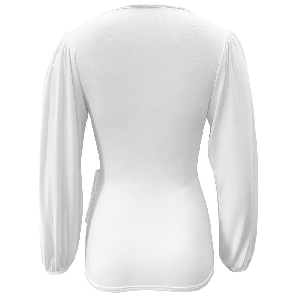 Top de lactancia de manga larga abullonada blanco