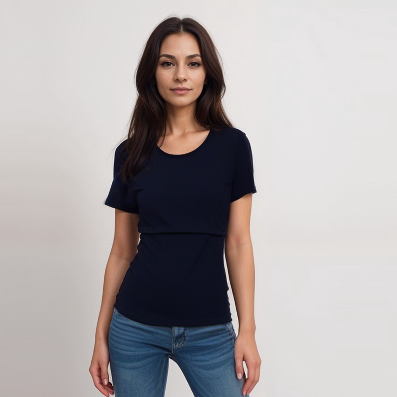 Camiseta de lactancia de manga corta azul marino