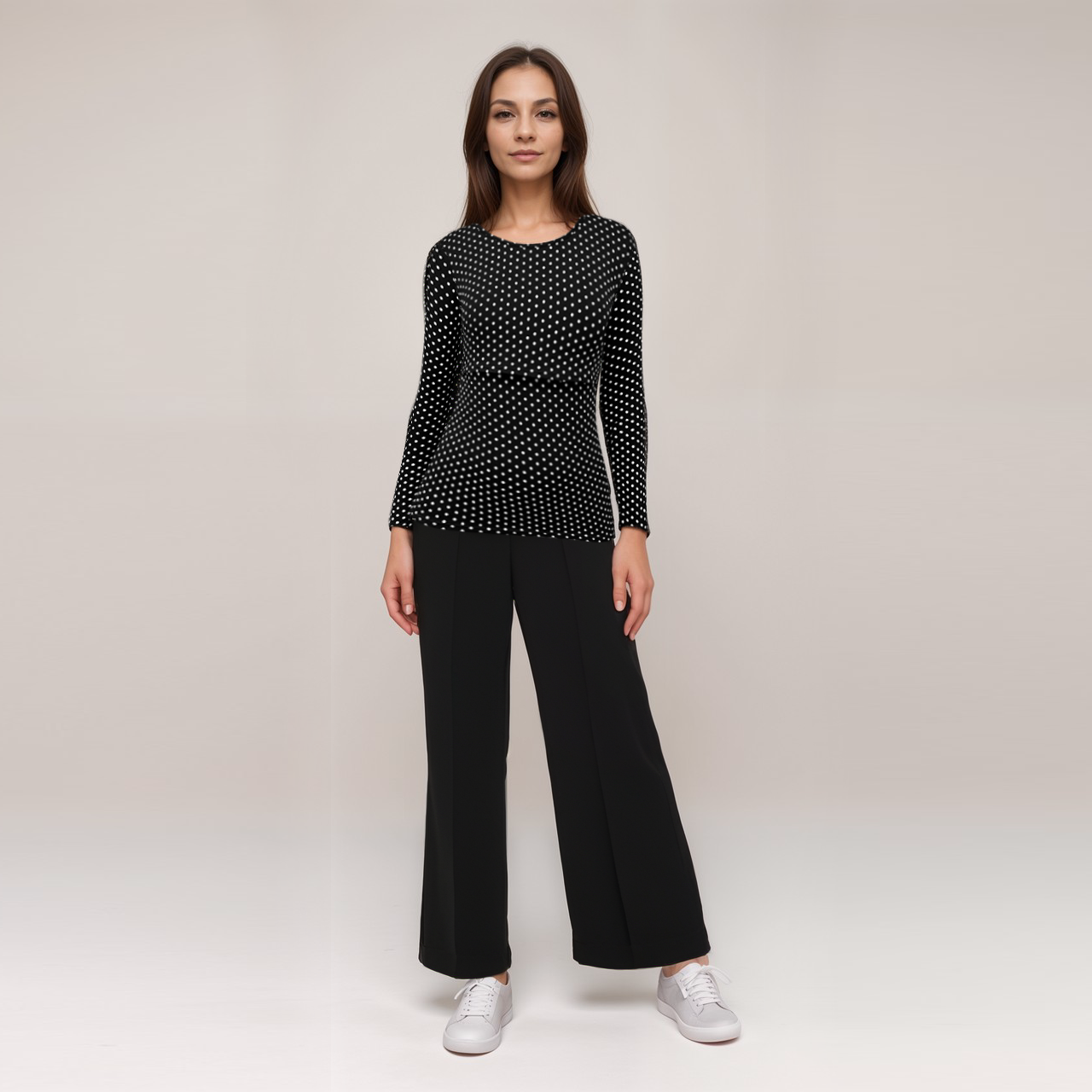 Blusa de lunares de manga larga para lactancia