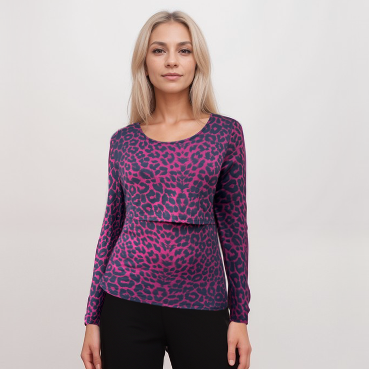 Top de lactancia de manga larga con estampado de leopardo rojo