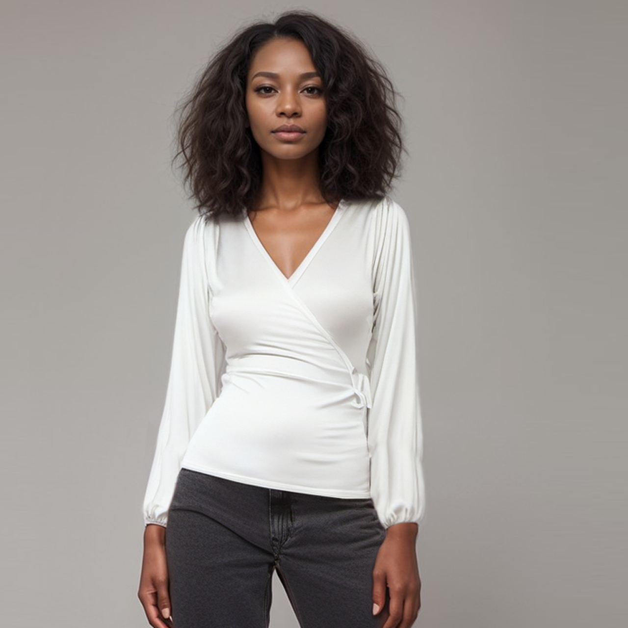 Top de lactancia de manga larga abullonada blanco