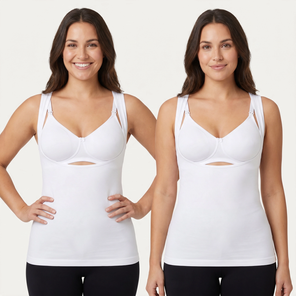 White Underbust Breastfeeding Vest - Nursing Tank Top 2pk