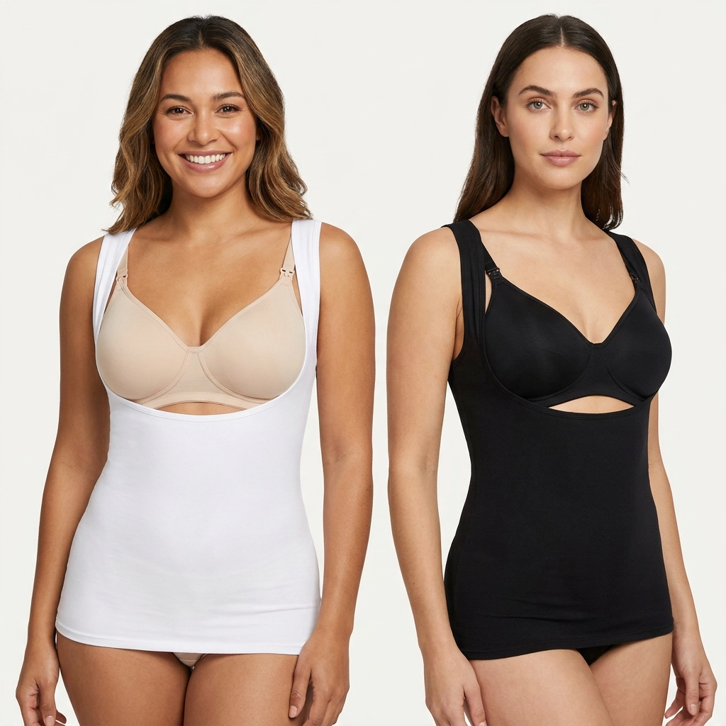 Black And White Underbust Breastfeeding Vests - Nursing Tank Top 2pk
