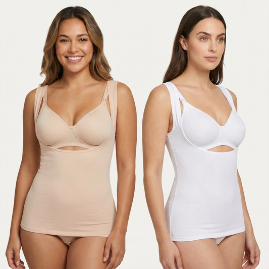 White And Nude Underbust Breastfeeding Vests - Nursing Tank Top 2pk