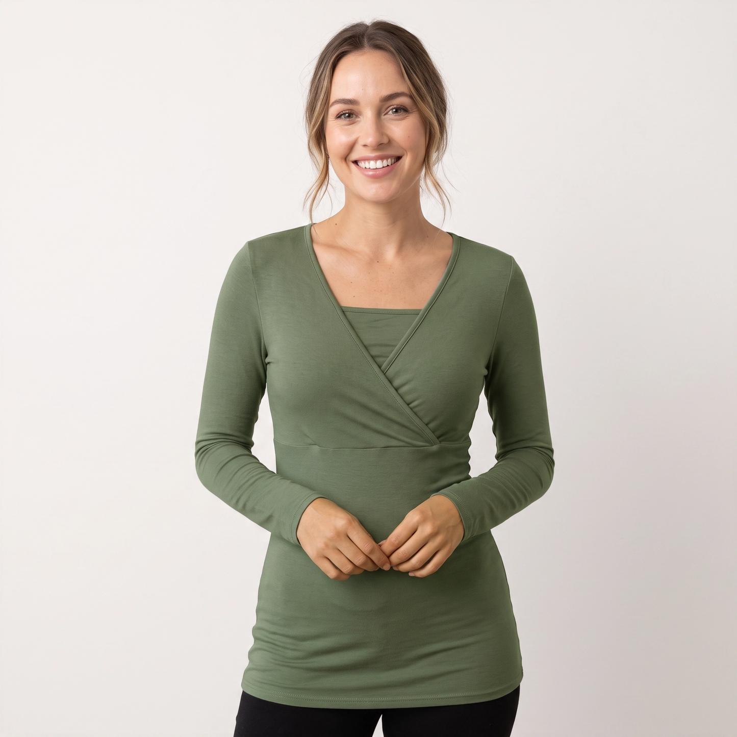Khaki Bandeau Long Sleeve Nursing Top