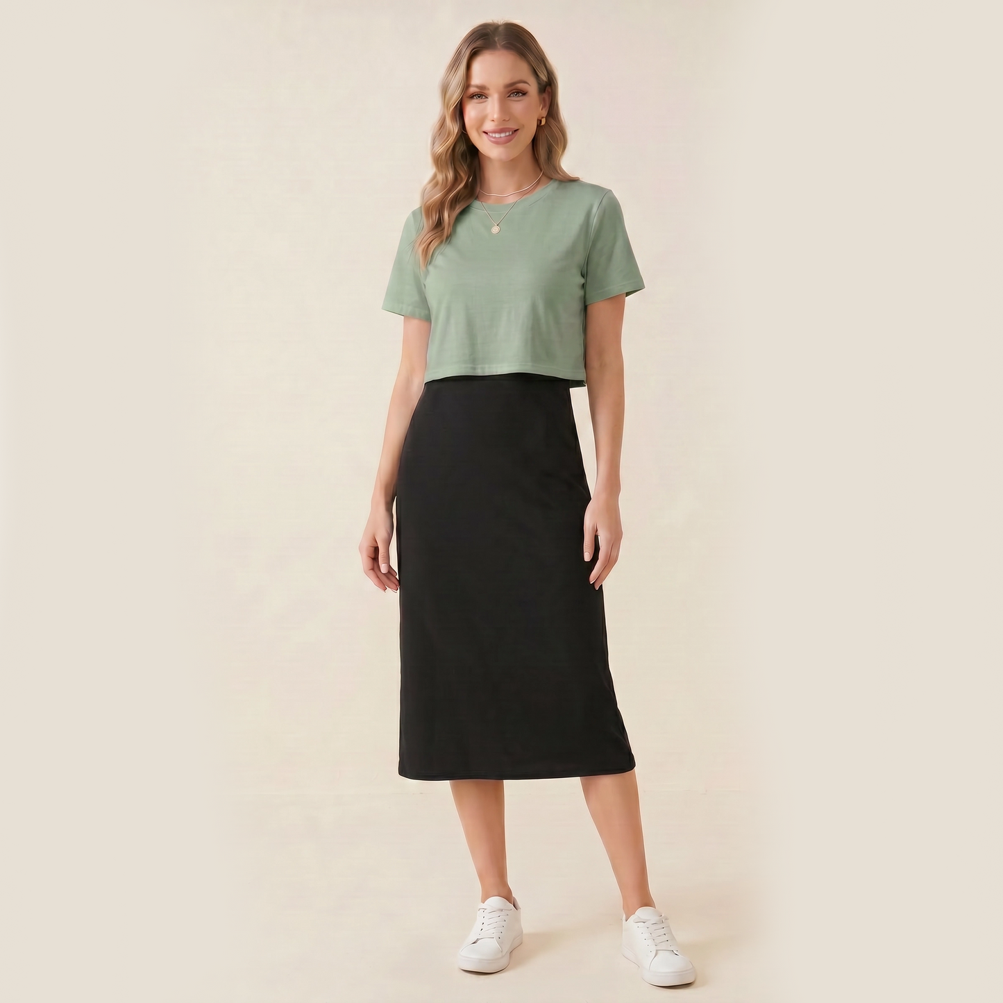 Underbust Nursing Column Dress – Breastfeeding-Friendly Midi Dress | Black